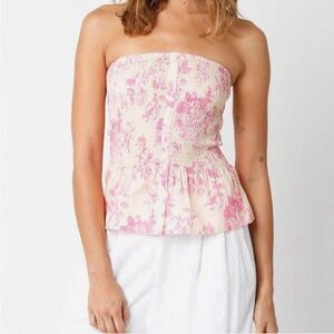 Altar'd State Pink and White Peplum Bustier Blouse